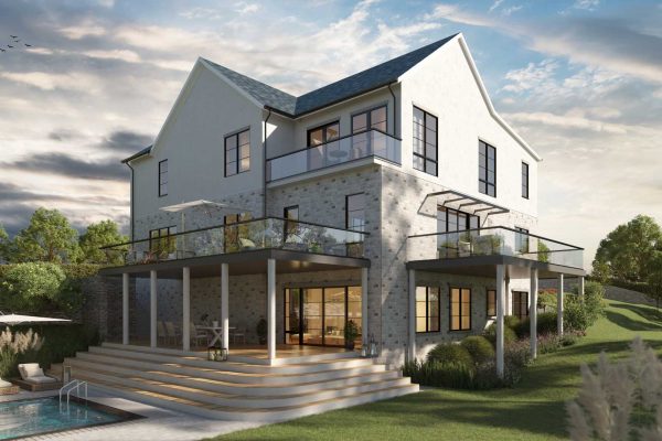 Luxury modern house exterior architectural render with pool
